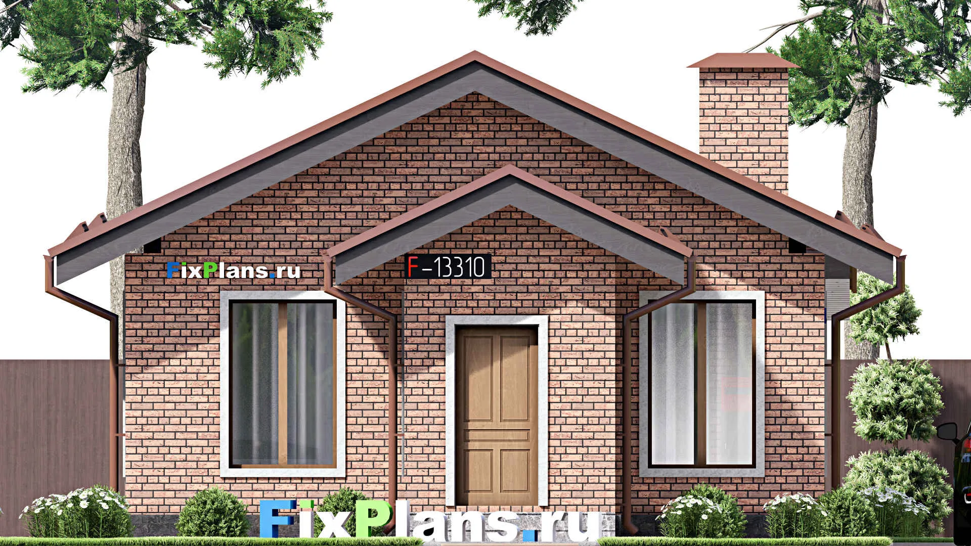 F-13310 - Проект одноэтажного дома 9 на 12, площадью 60 м² с террасой и 2 спальнями