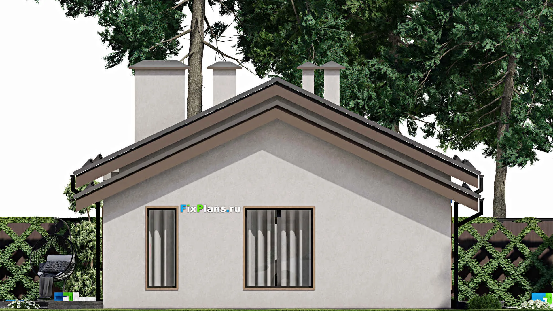 F-7595 - План одноэтажного дома 10 на 15, площадью 160 м² с террасой, гаражом на 1 машину и 3 спальнями