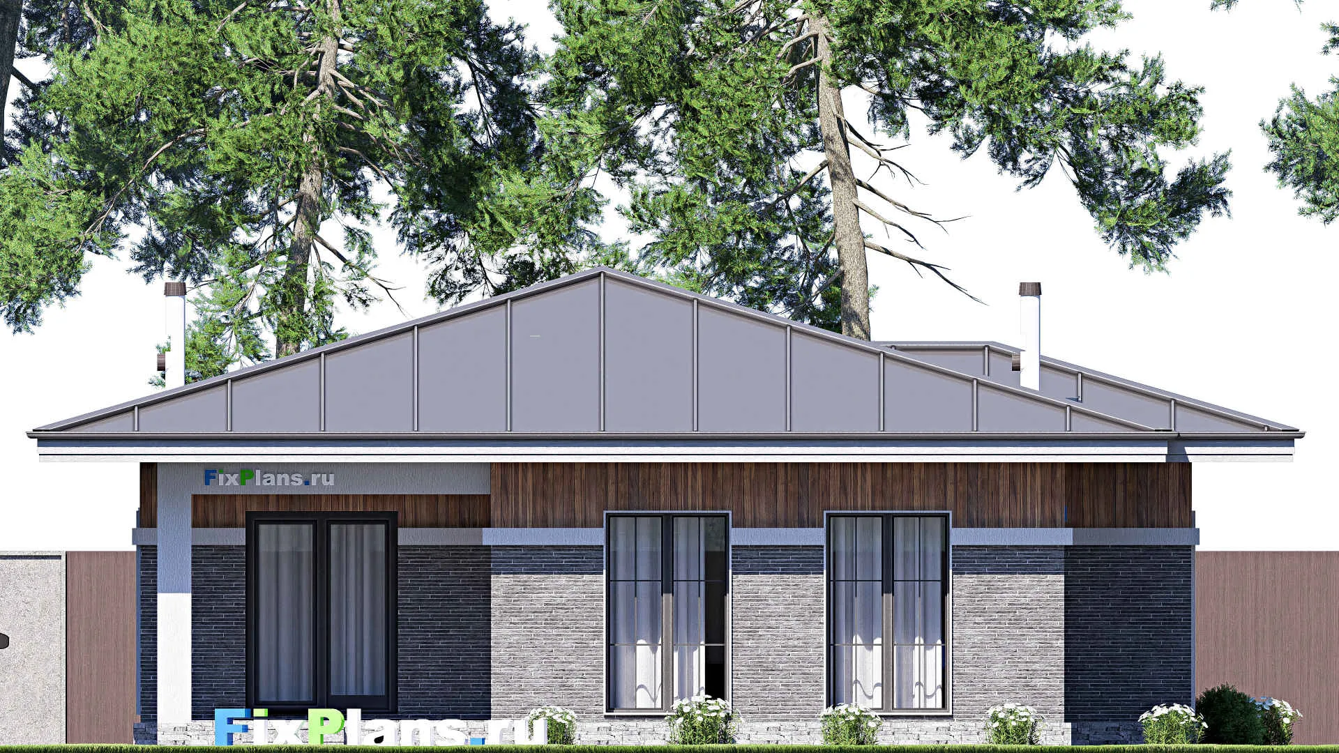 F-19736 - Проект одноэтажного дома 13 на 16, площадью 140 м² с террасой и 3 спальнями