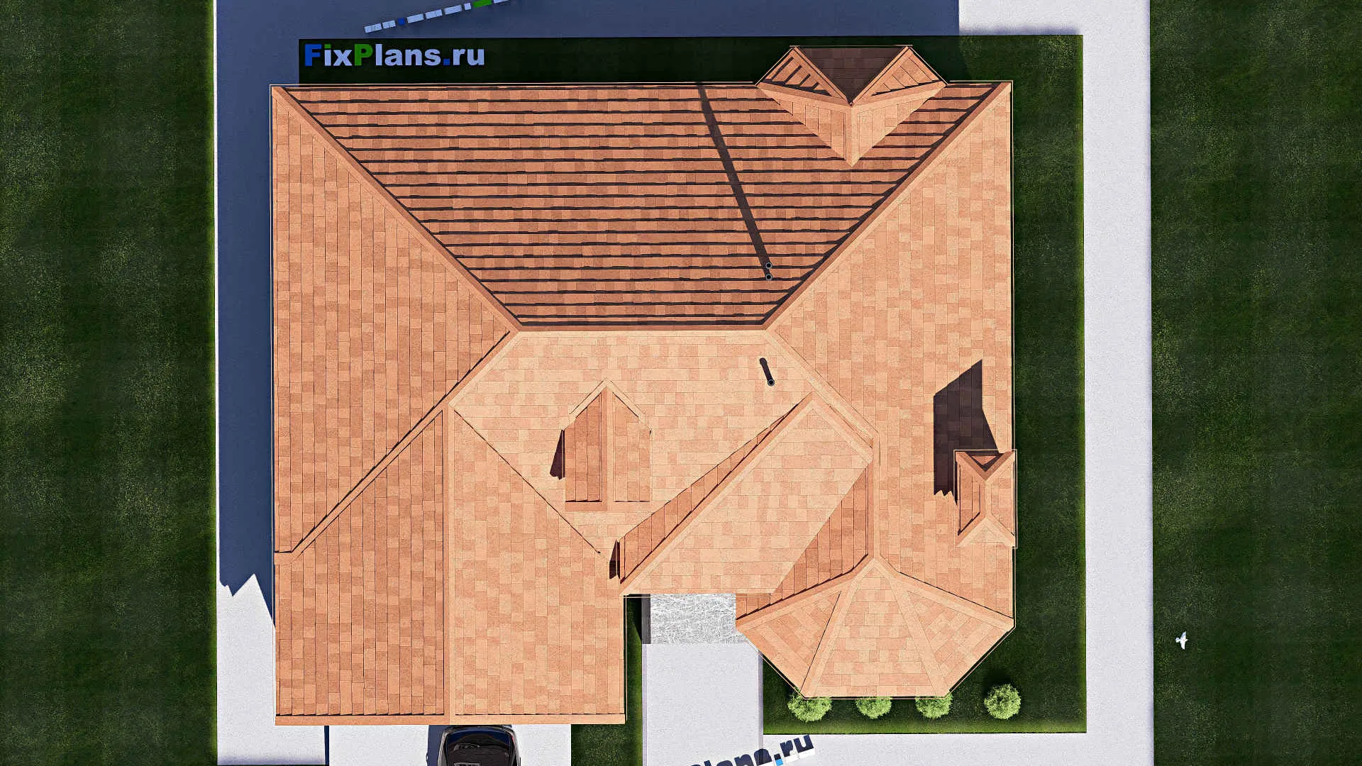 F-20654 - Проект дома с мансардой 14 на 16, площадью 190 м² с гаражом на 2 машины и 2 спальнями