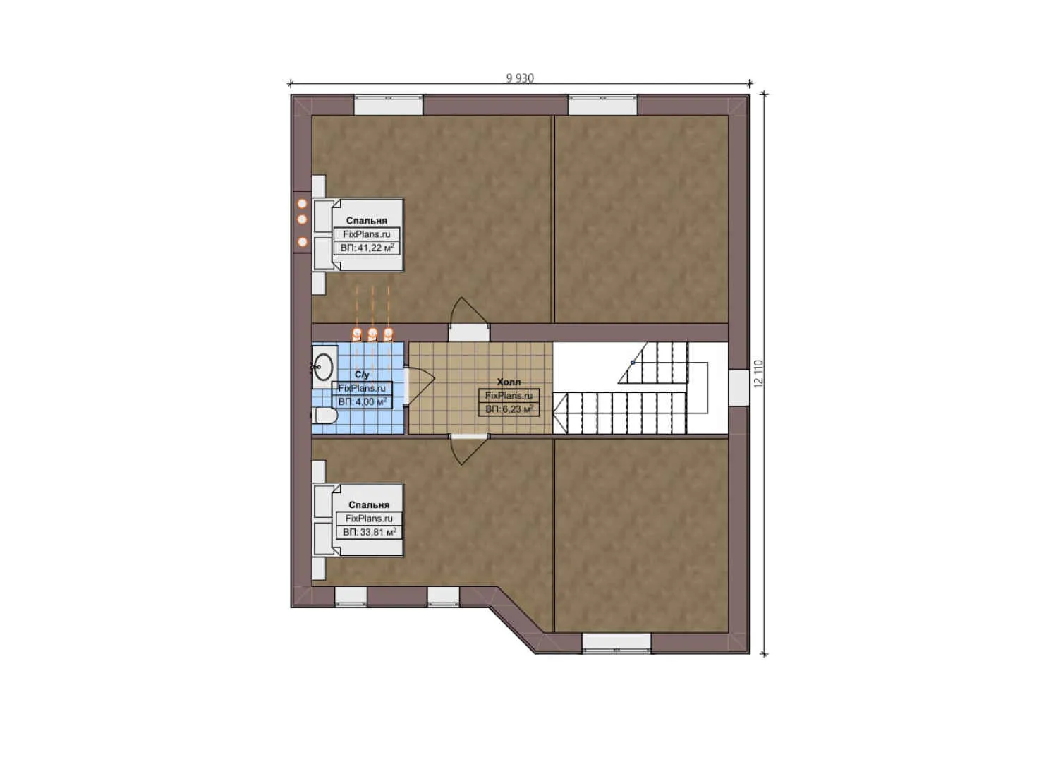 F-4598 - Планы дома с мансардой 13 на 14, площадью 210 м² с гаражом на 1 машину и 3 спальнями