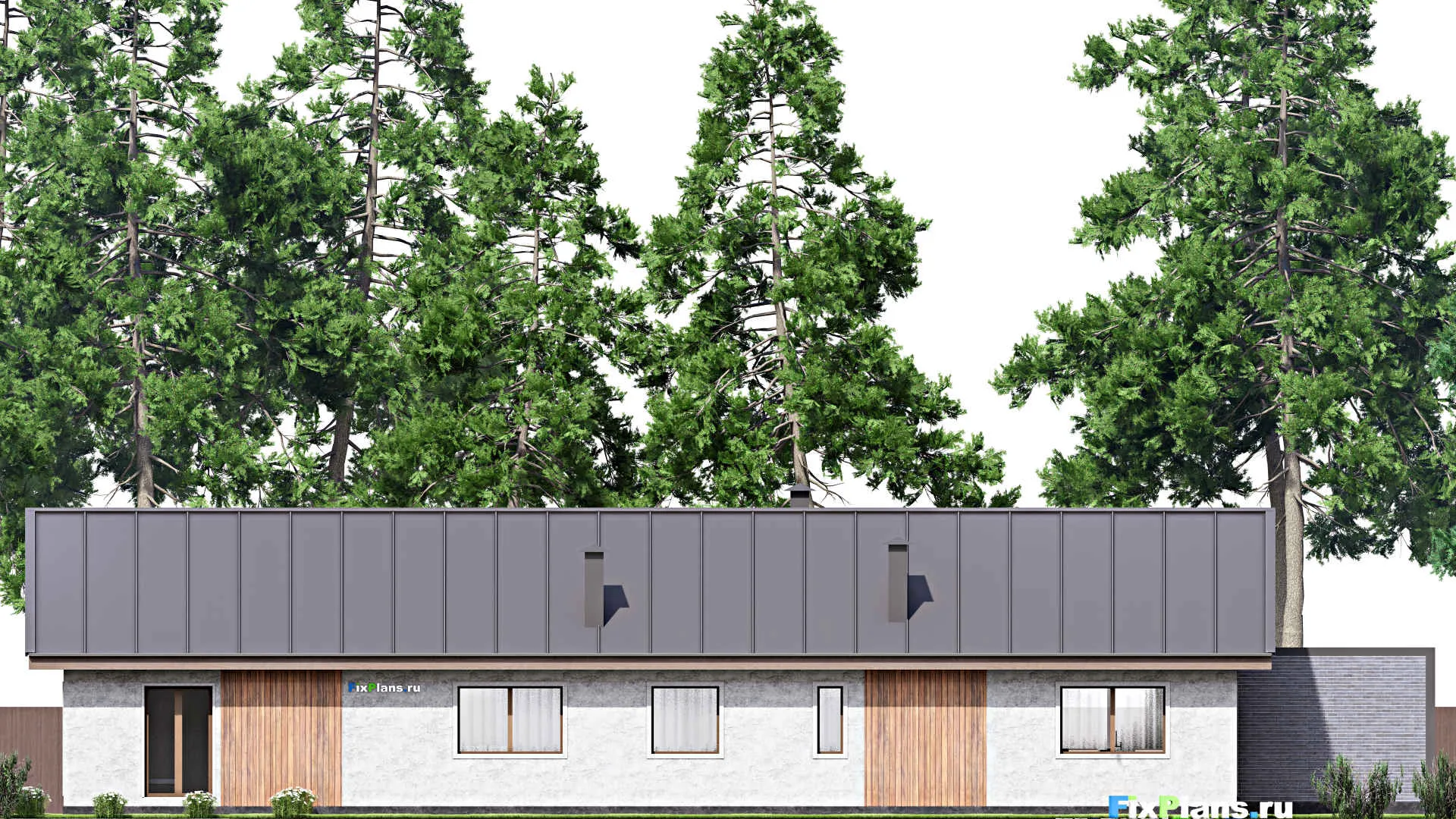 F-13382 - Проект одноэтажного дома 14 на 30, площадью 290 м² с террасой и 4 спальнями