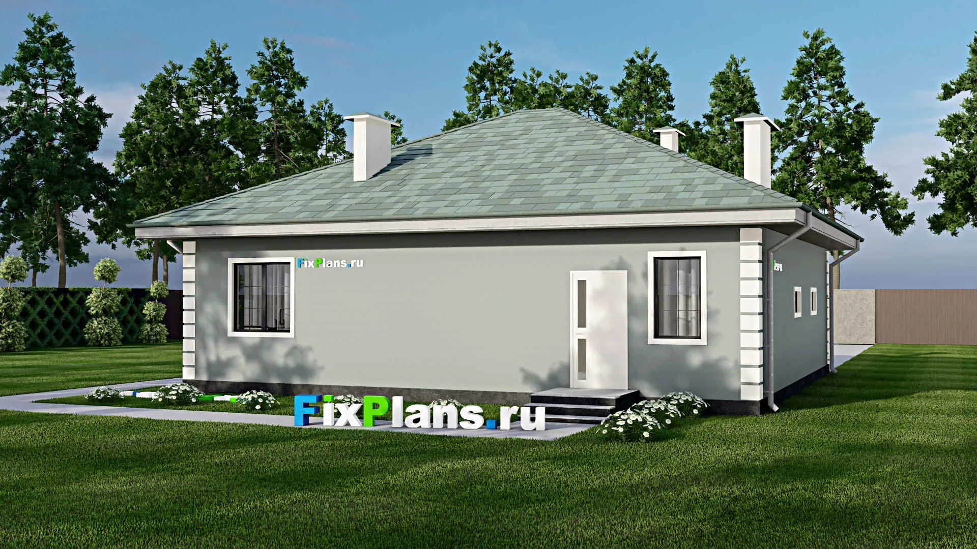 F-5480 - Проект одноэтажного дома 12 на 13, площадью 120 м² с гаражом на 1 машину и 3 спальнями