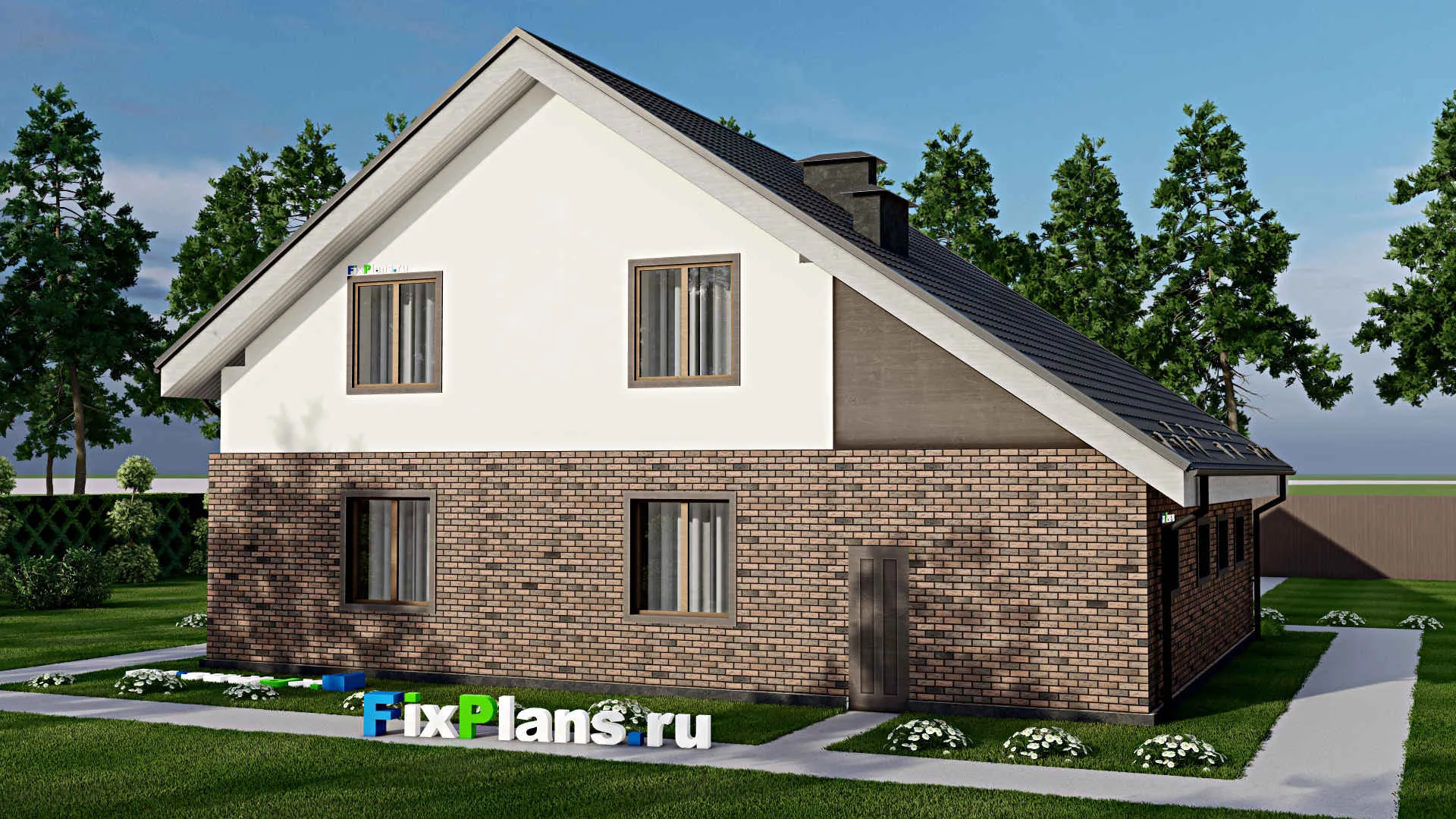 F-4598 - Планы дома с мансардой 13 на 14, площадью 210 м² с гаражом на 1 машину и 3 спальнями