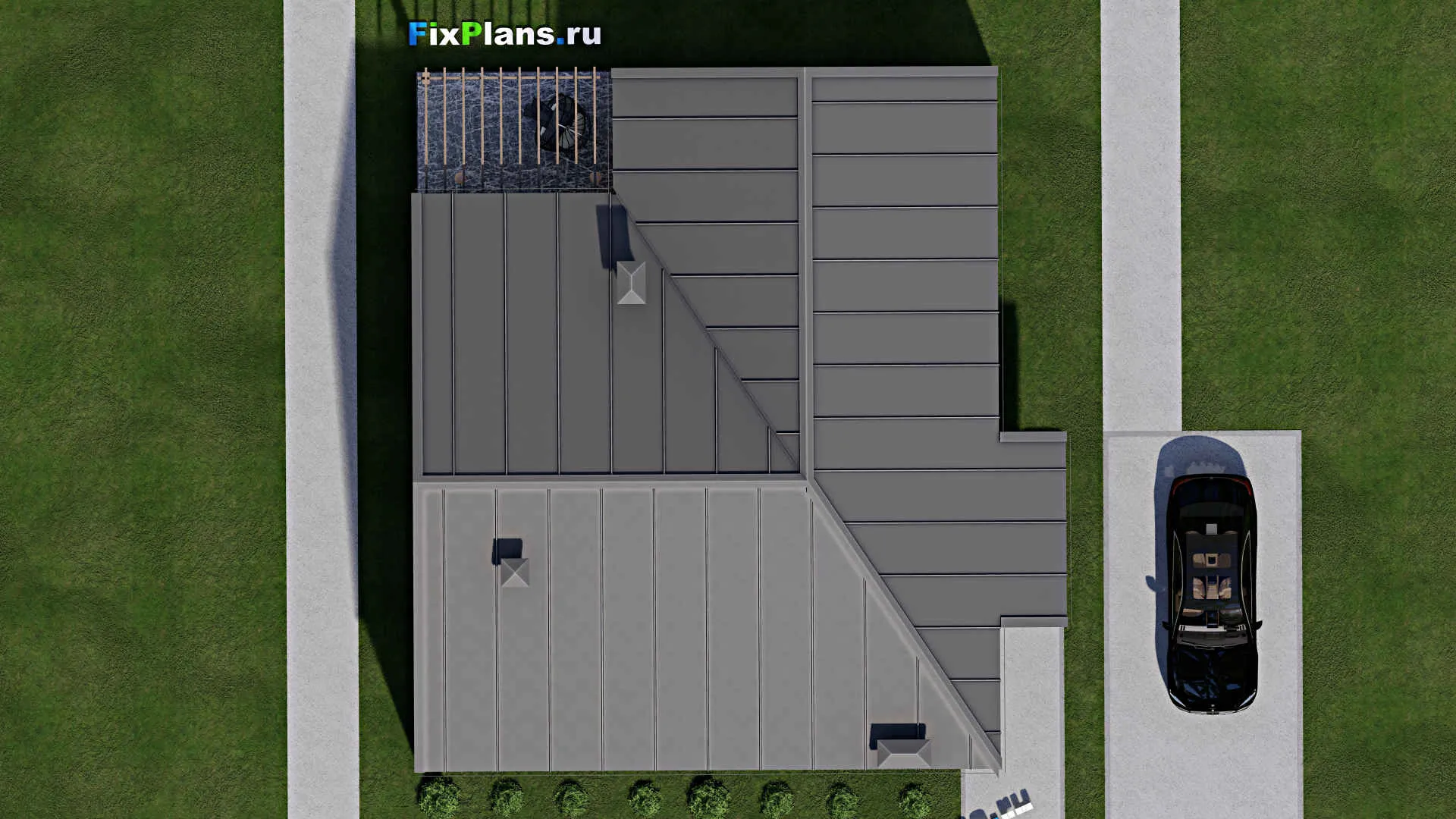 F-10259 - Проект одноэтажного дома 14 на 15, площадью 150 м² с террасой и 3 спальнями