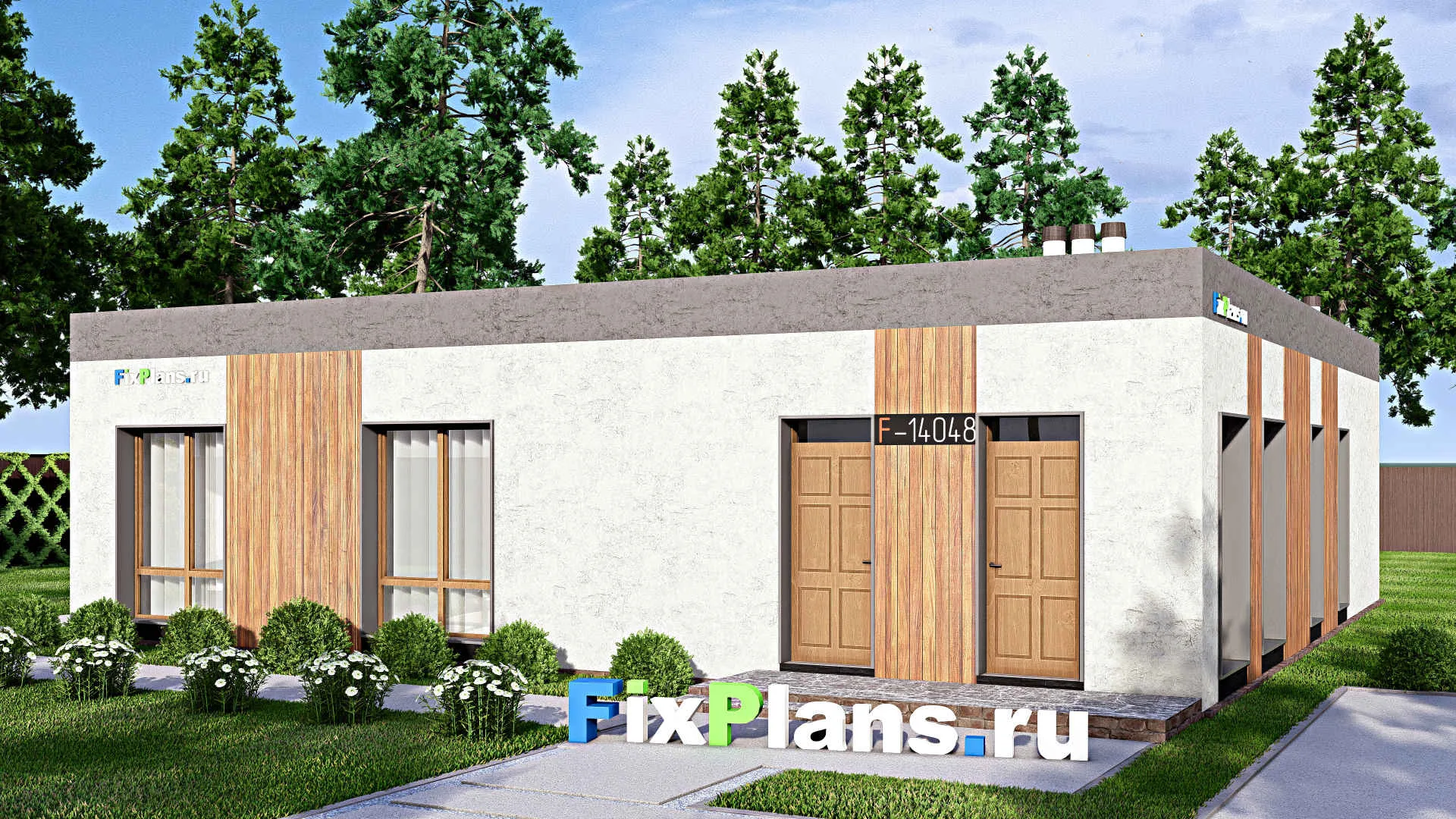 F-14048 - Проект одноэтажного дома 14 на 15, площадью 160 м² с террасой и 3 спальнями