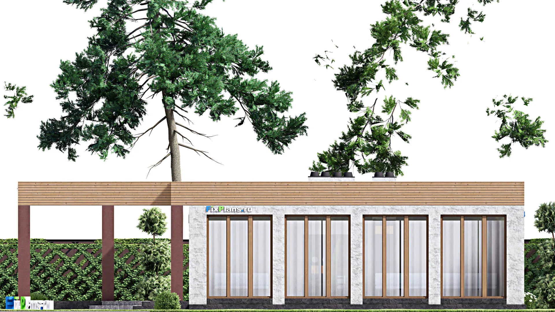 F-15020 - Проект бани 15 на 17, площадью 140 м² с комнатой отдыха, терассой, бассейном и санузлом