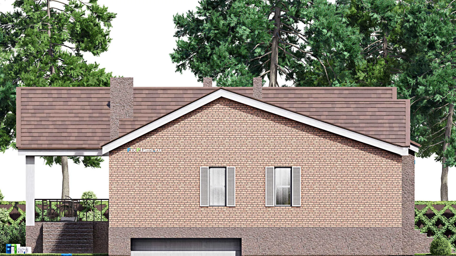 F-16892 - План одноэтажного дома 18 на 22, площадью 460 м² с террасой, цокольным этажом, гаражом на 2 машины и 4 спальнями