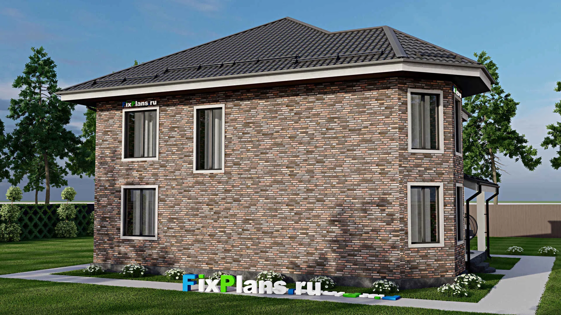 F-4949 - Проект двухэтажного дома 11 на 13, площадью 190 м² с террасой и 3 спальнями