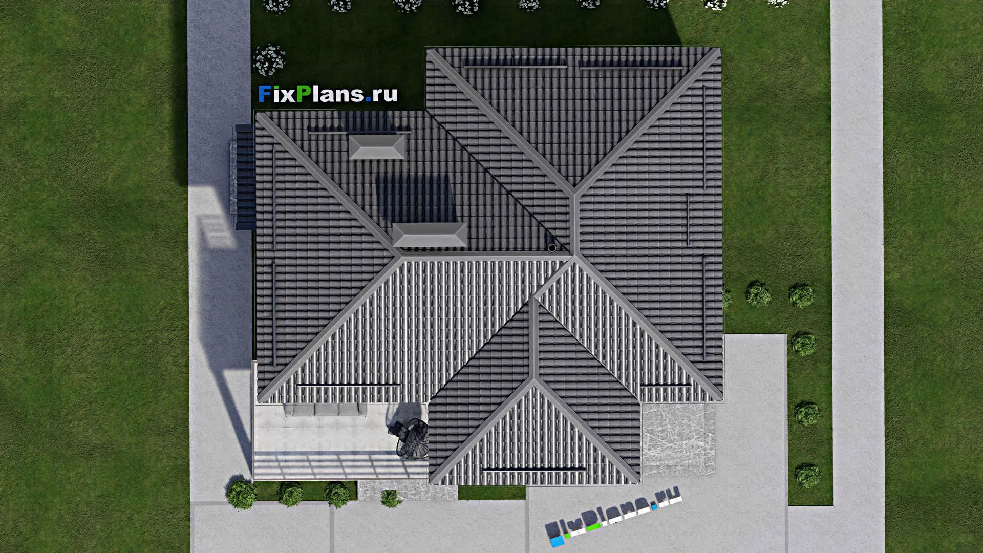 F-5075 - Проект двухэтажного дома 12 на 12, площадью 200 м² с террасой, балконом и 4 спальнями