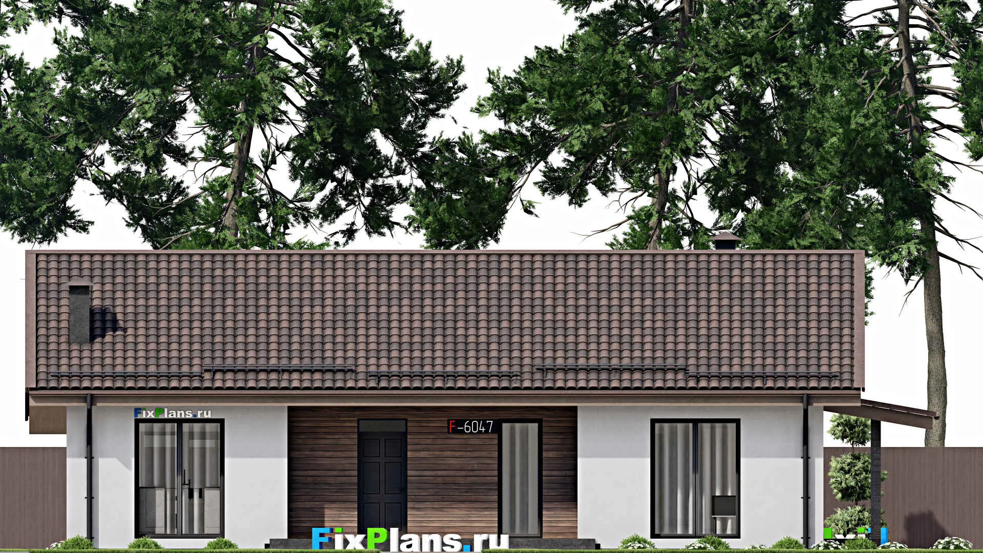 F-6047 - Проект одноэтажного дома 11 на 16, площадью 160 м² с террасой и 3 спальнями