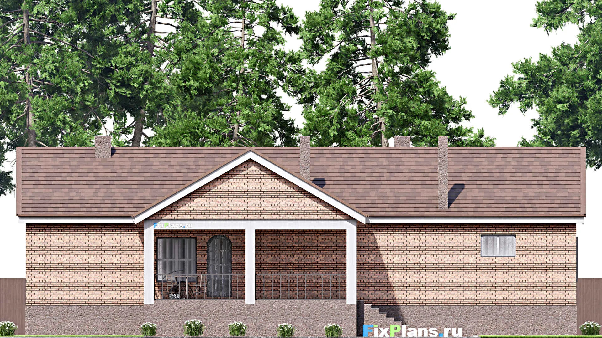 F-16892 - План одноэтажного дома 18 на 22, площадью 460 м² с террасой, цокольным этажом, гаражом на 2 машины и 4 спальнями