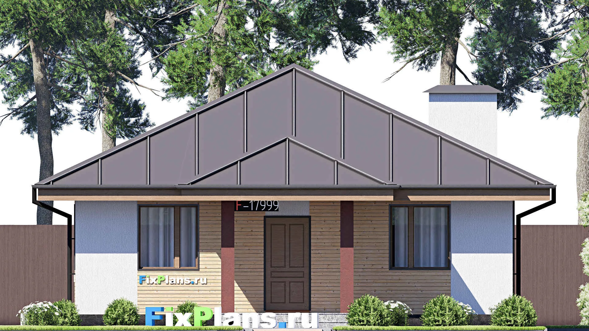 F-17999 - Проект одноэтажного дома 10 на 16, площадью 120 м² с террасой и 3 спальнями