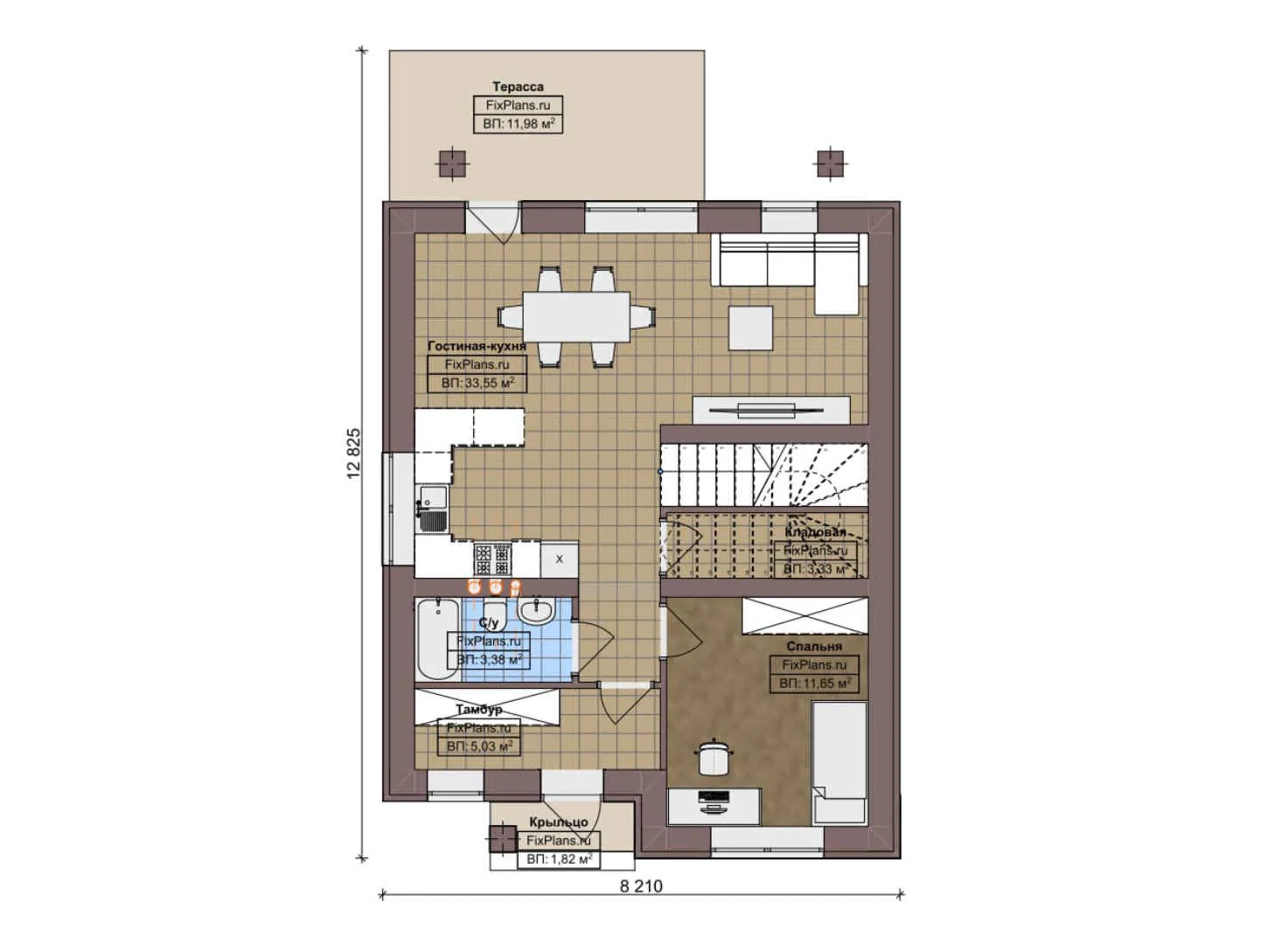 F-7253 - Планы двухэтажного дома 9 на 13, площадью 140 м² с террасой, балконом и 4 спальнями