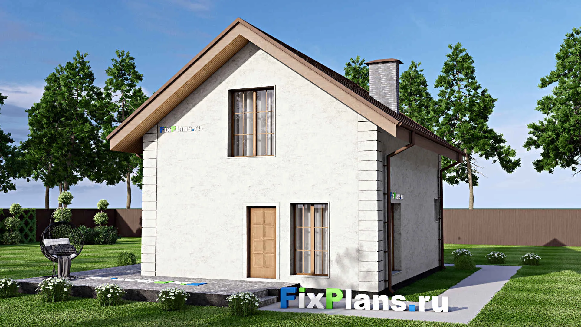 F-14264 - Проект дома с мансардой 11 на 14, площадью 130 м² с террасой и 2 спальнями