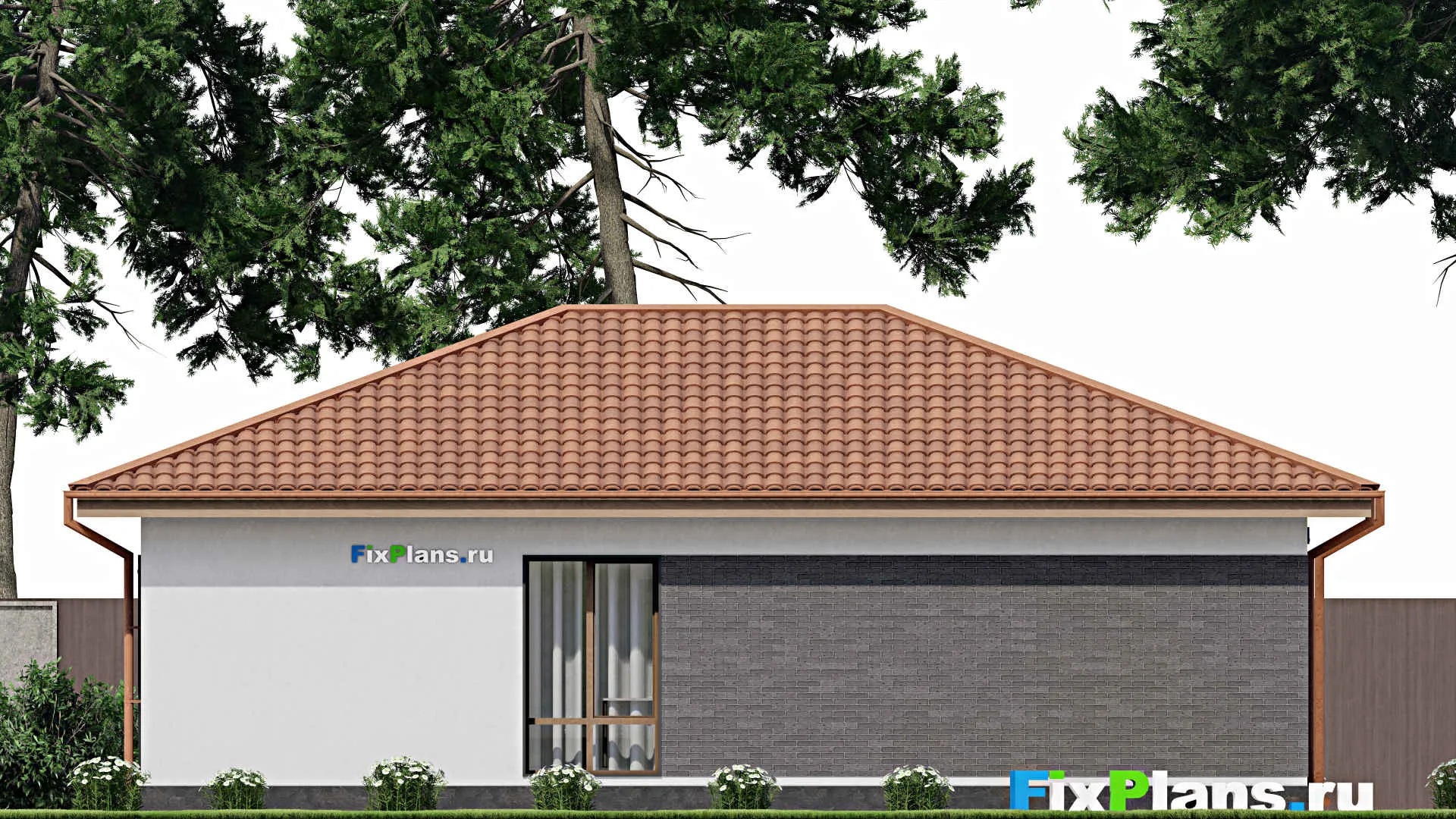F-10646 - Проект одноэтажного дома 13 на 13, площадью 120 м² с террасой и 3 спальнями