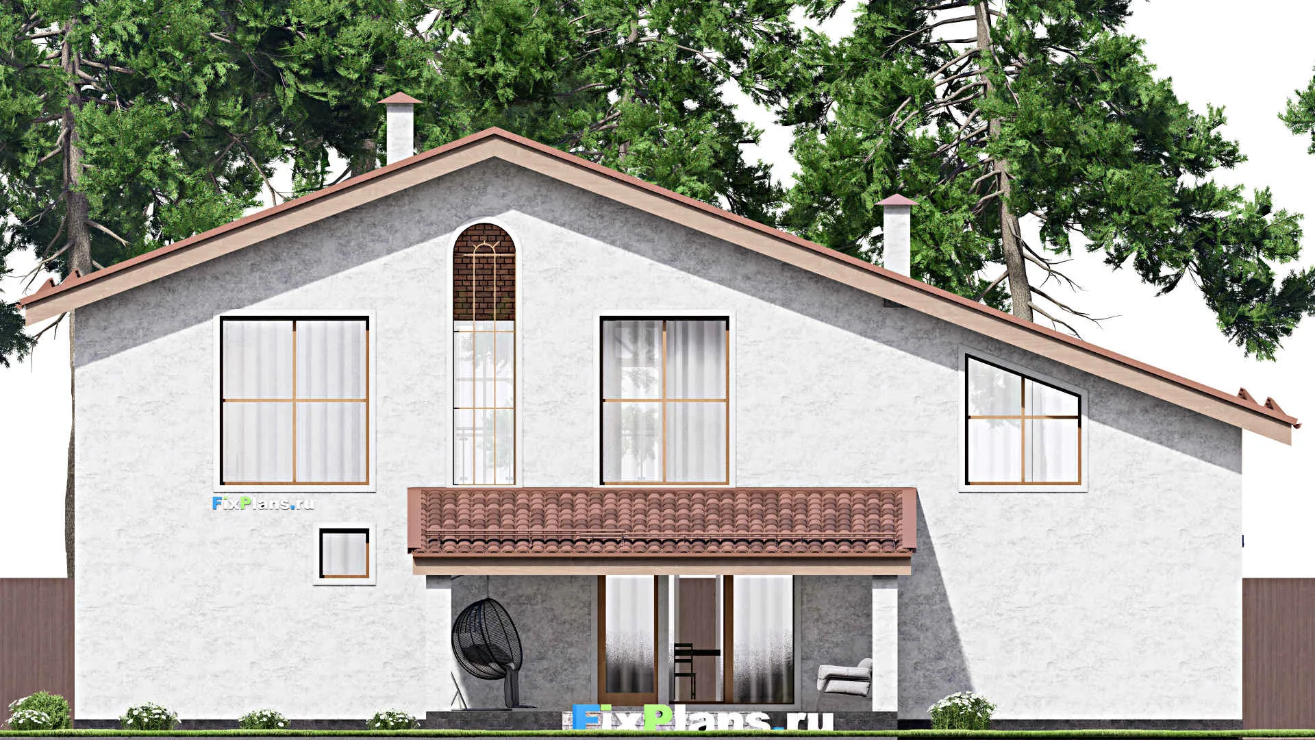 F-13094 - Проект дома с мансардой 12 на 18, площадью 230 м² с террасой, балконом, гаражом на 1 машину и 4 спальнями