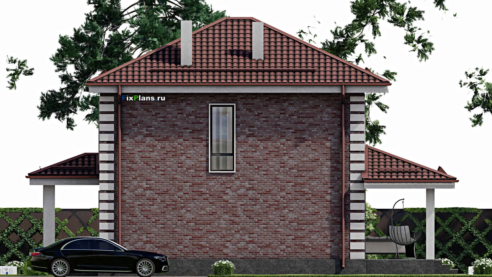 F-2159 - Проект двухэтажного дома 9 на 10, площадью 140 м² с террасой, баней и 3 спальнями