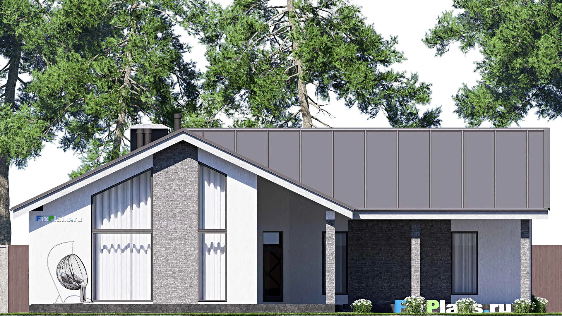 F-20897 - Проект одноэтажного дома 18 на 22, площадью 250 м² с террасой и 3 спальнями