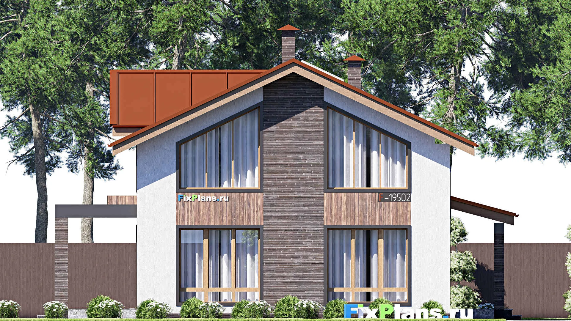 F-19502 - Проект дома с мансардой 10 на 14, площадью 160 м² с террасой, балконом и 4 спальнями