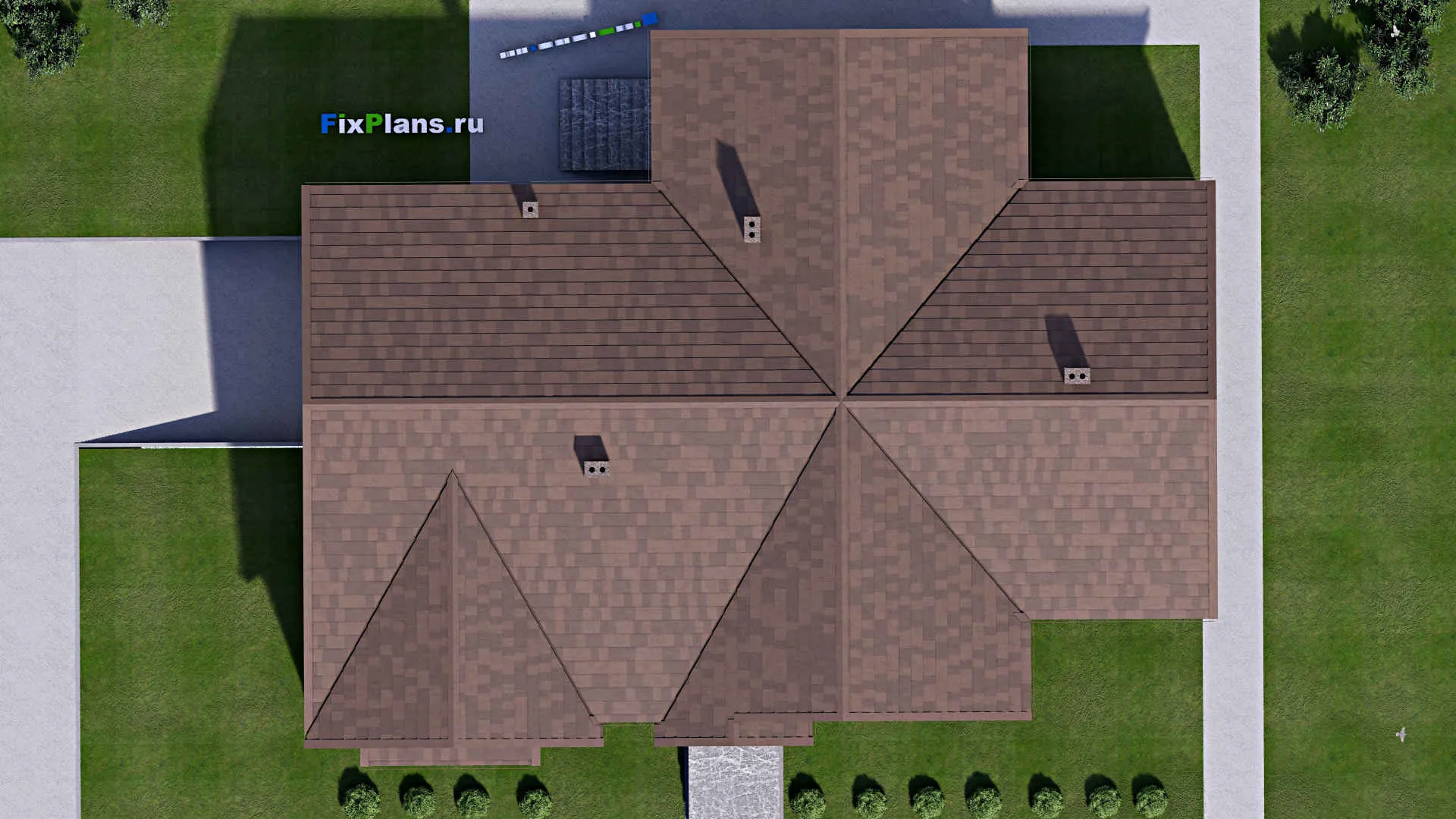 F-16892 - План одноэтажного дома 18 на 22, площадью 460 м² с террасой, цокольным этажом, гаражом на 2 машины и 4 спальнями