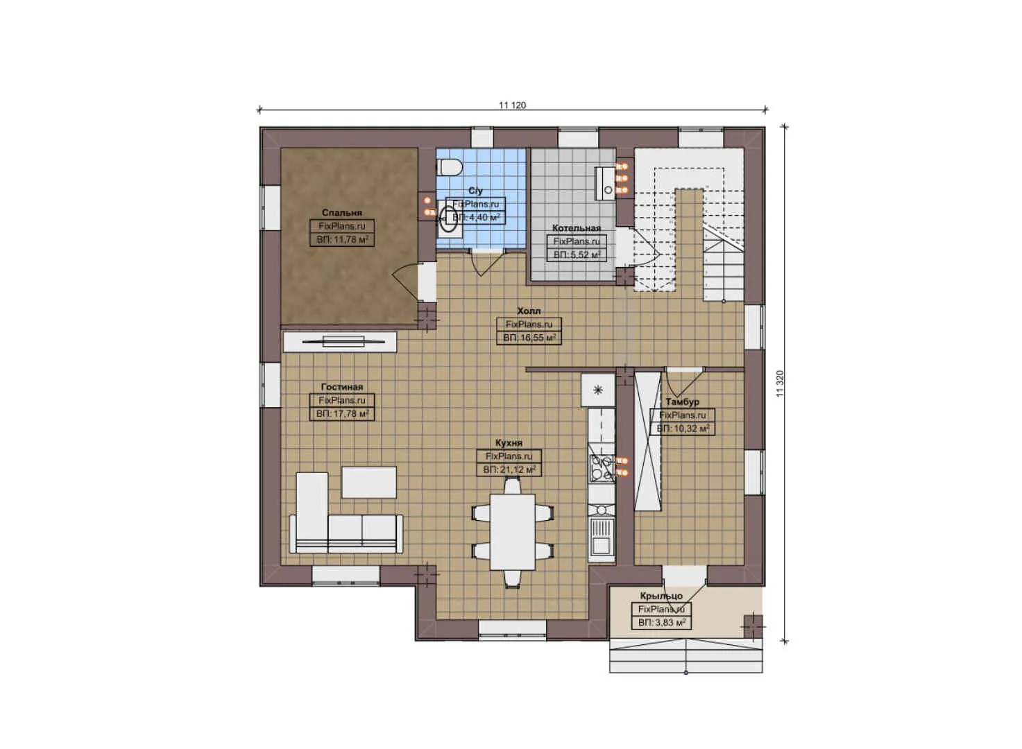 F-12131 - Планы двухэтажного дома 12 на 12, площадью 180 м² с балконом и 4 спальнями