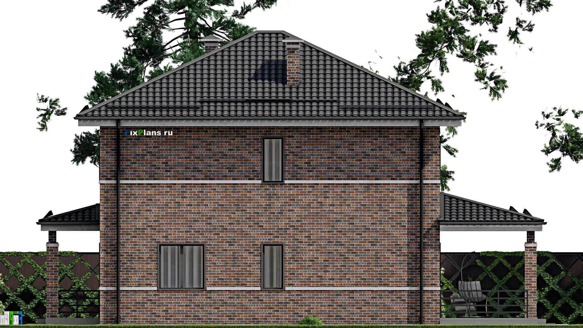 F-4202 - Планы двухэтажного дома 11 на 11, площадью 200 м² с террасой и 5 спальнями