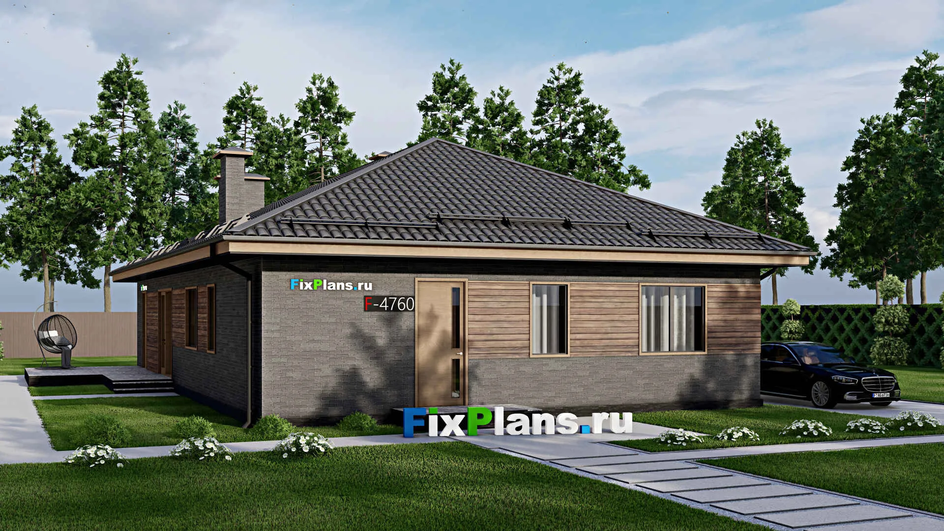 F-4760 - Проект одноэтажного дома 11 на 19, площадью 200 м² с террасой и 5 спальнями