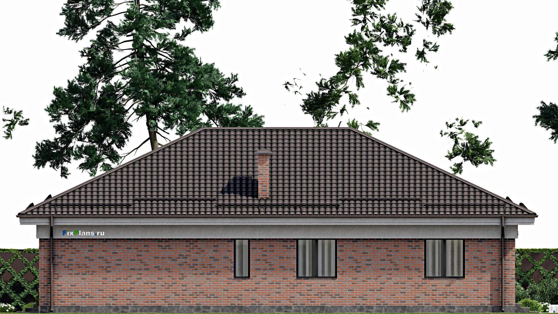 F-3311 - Проект одноэтажного дома 12 на 18, площадью 180 м² с террасой, гаражом на 1 машину и 3 спальнями