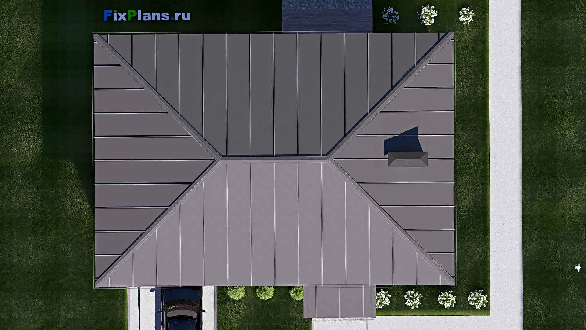 F-17765 - Проект двухэтажного дома 15 на 16, площадью 270 м² с террасой, балконом, гаражом на 2 машины и 5 спальнями