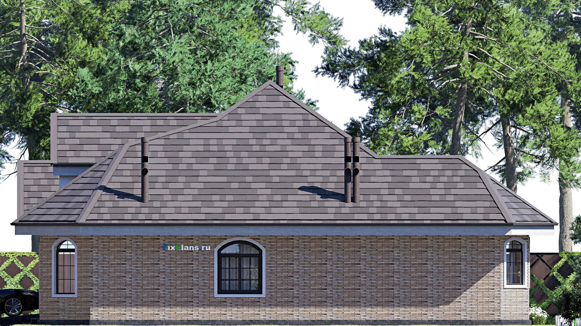 F-20168 - Проект одноэтажного дома 16 на 19, площадью 200 м² с гаражом на 2 машины и 3 спальнями