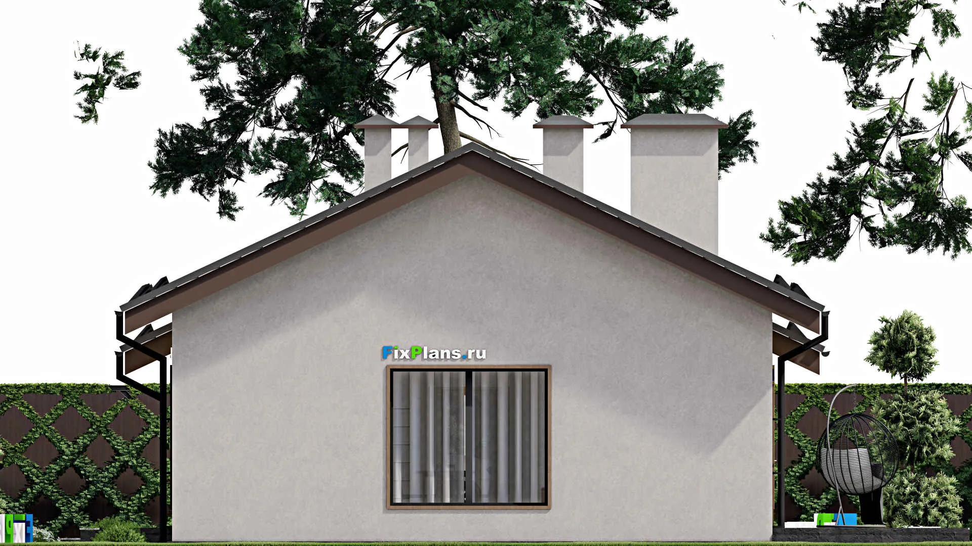 F-7595 - План одноэтажного дома 10 на 15, площадью 160 м² с террасой, гаражом на 1 машину и 3 спальнями