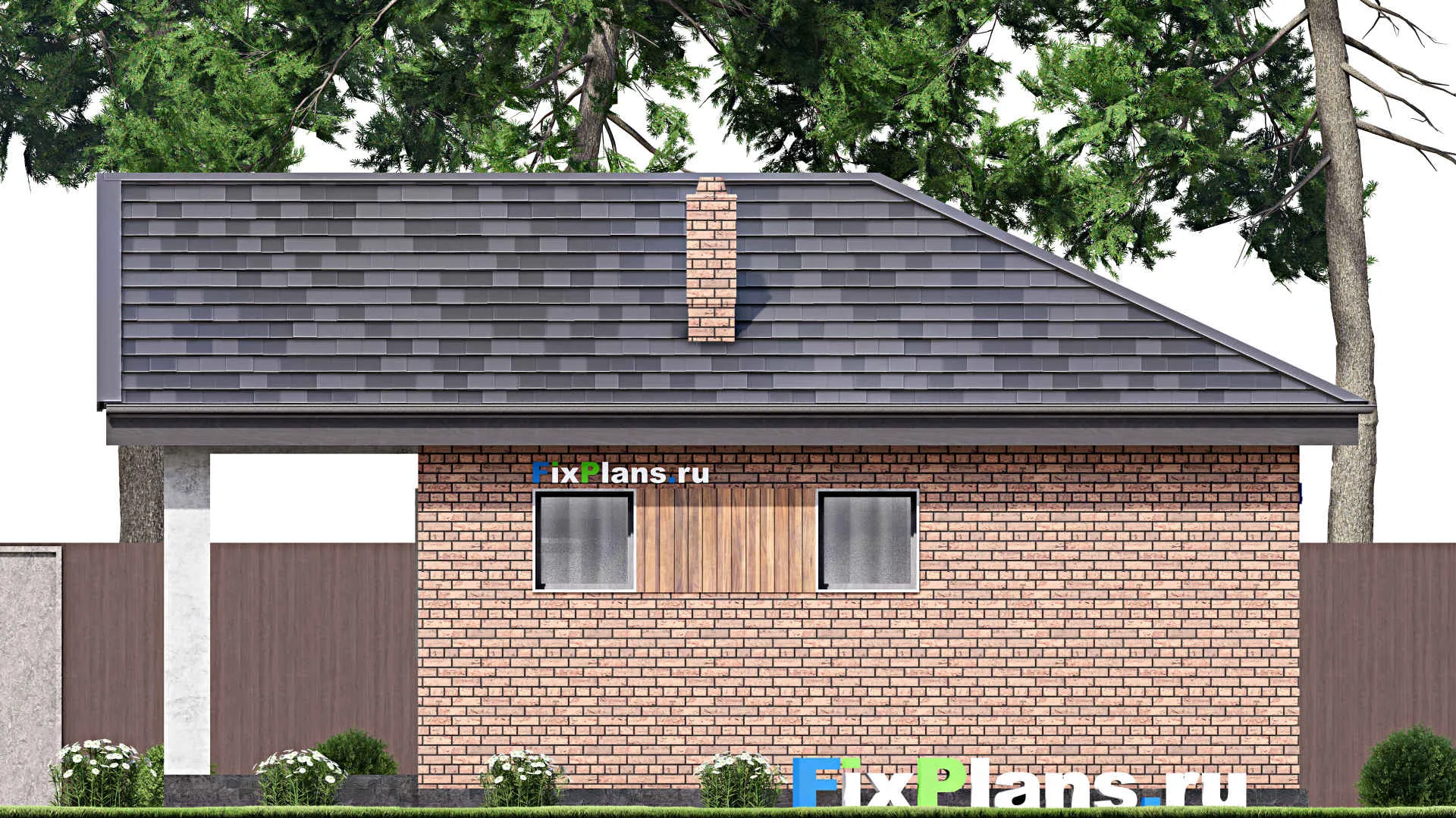 F-15119 - Проект бани 9 на 10, площадью 60 м² с комнатой отдыха, терассой и санузлом