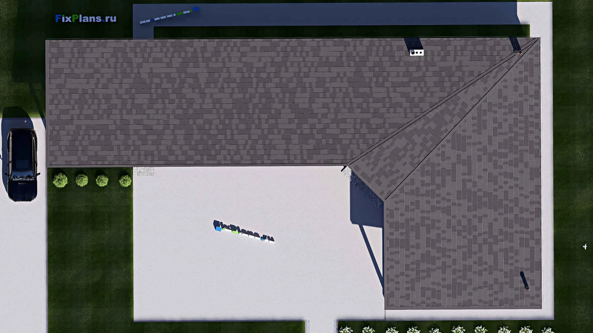 F-20006 - Проект одноэтажного дома 17 на 32, площадью 290 м² с террасой, баней и 3 спальнями