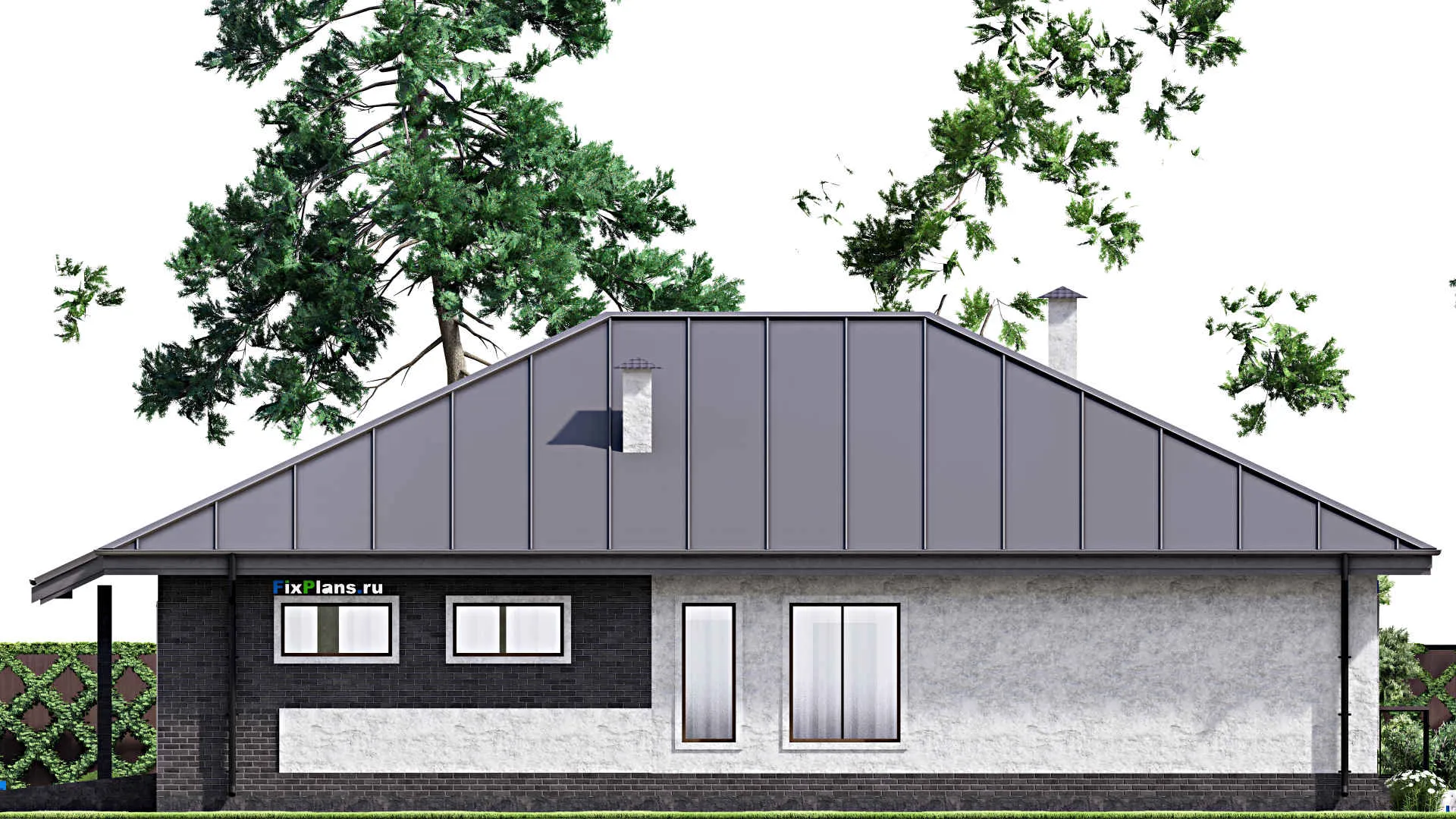 F-14291 - Проект одноэтажного дома 13 на 18, площадью 180 м² с террасой, гаражом на 1 машину и 3 спальнями