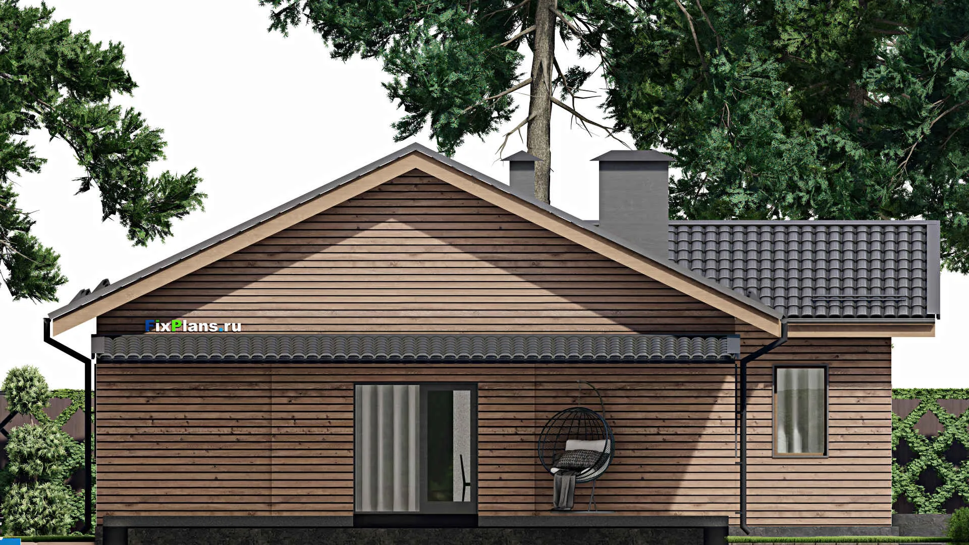 F-4643 - План одноэтажного дома 13 на 13, площадью 170 м² с террасой и 3 спальнями