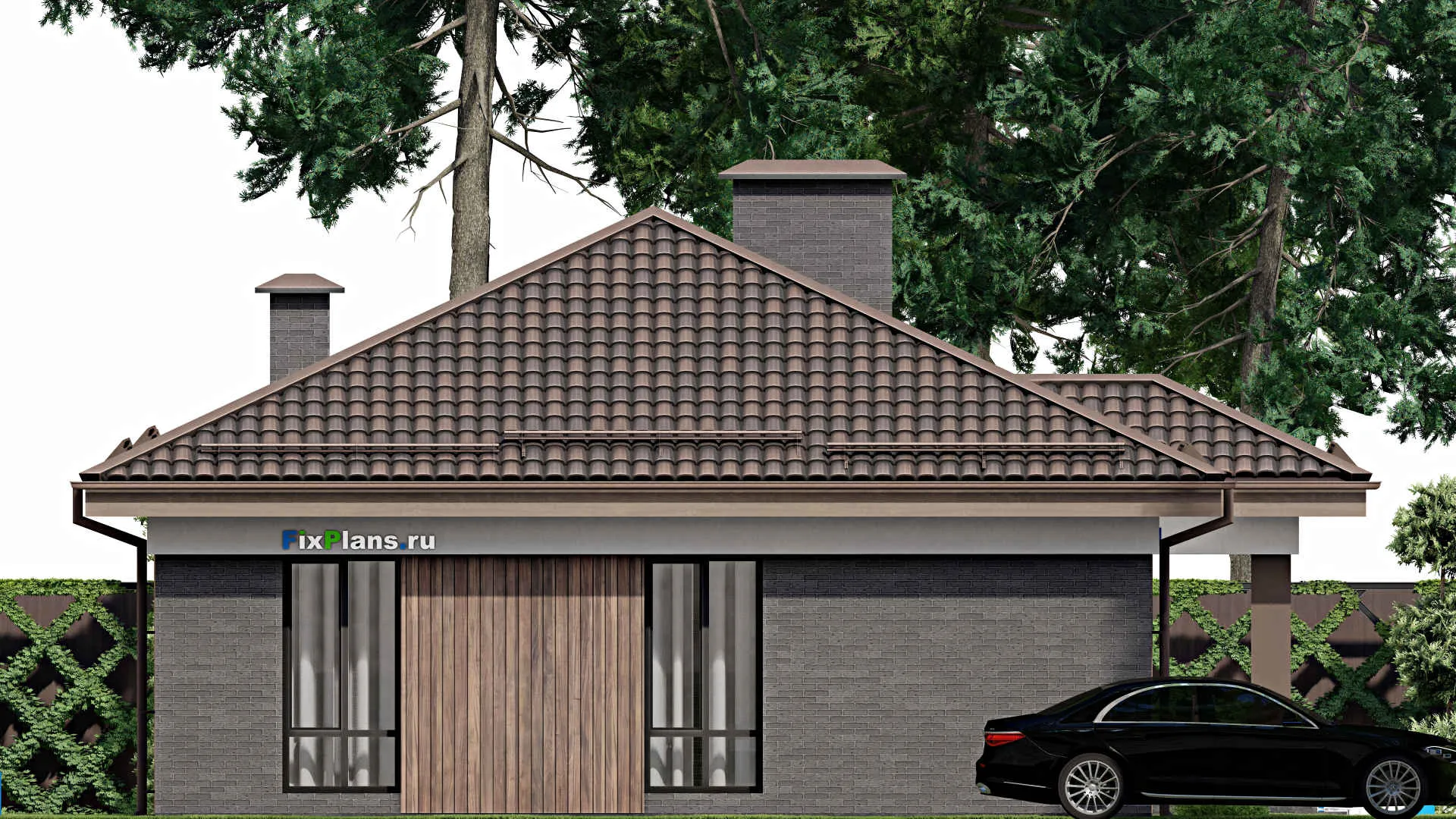 F-8414 - Проект одноэтажного дома 12 на 15, площадью 160 м² с террасой и 4 спальнями