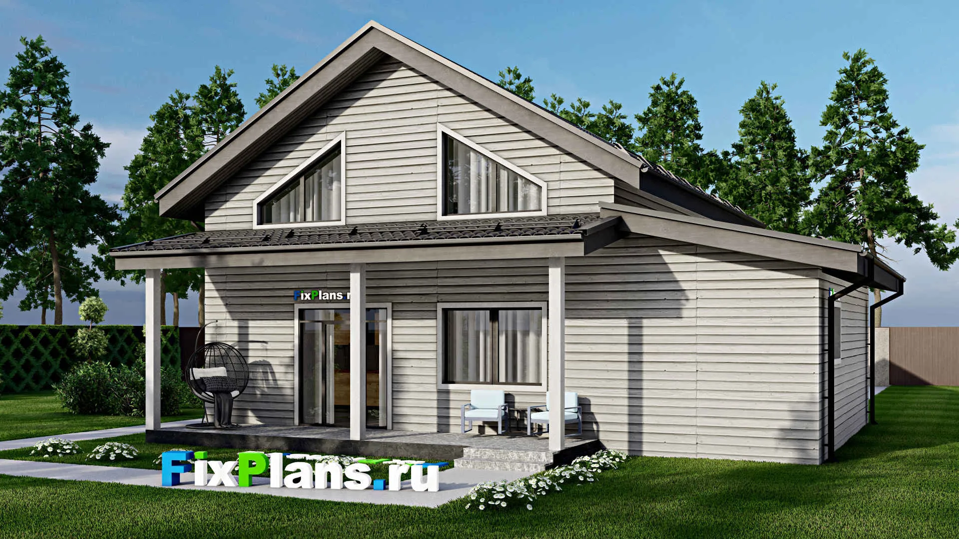 F-3068 - Проект дома с мансардой 11 на 13, площадью 170 м² с террасой, балконом, цокольным этажом, гаражом на 1 машину и 4 спальнями