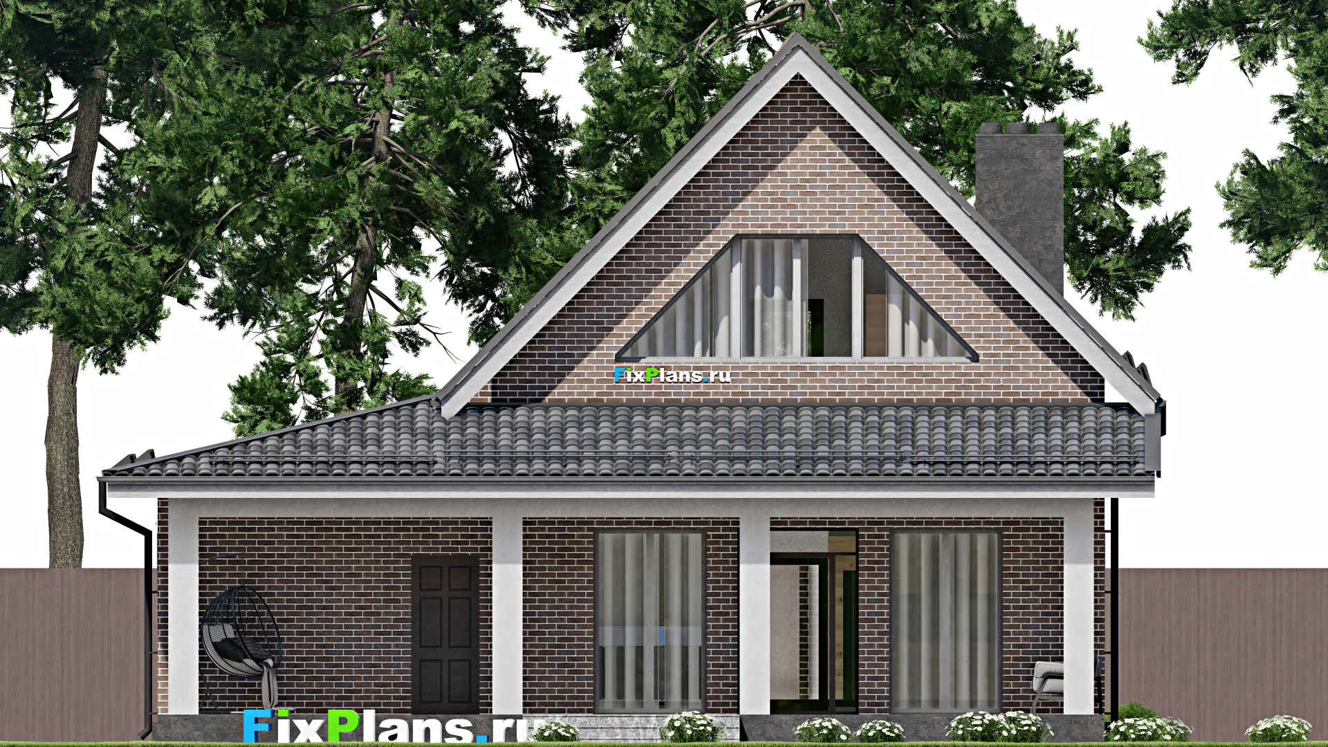 F-3032i - Проект дома с мансардой 13 на 15, площадью 210 м² с террасой, гаражом на 2 машины и 3 спальнями