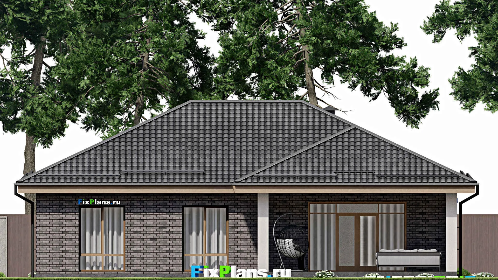 F-8126 - Проект одноэтажного дома 12 на 16, площадью 160 м² с террасой и 3 спальнями