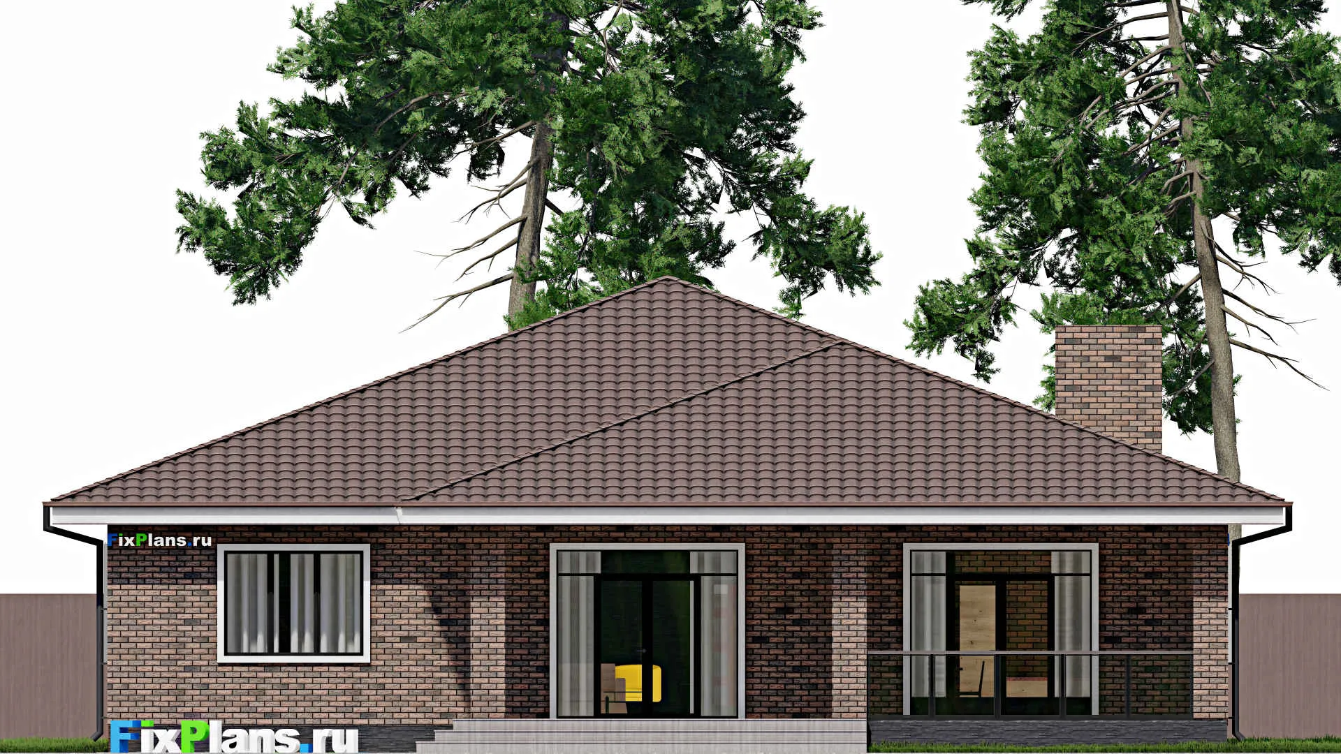 F-0287 - Проект одноэтажного дома 17 на 20, площадью 310 м² с террасой, гаражом на 2 машины и 3 спальнями