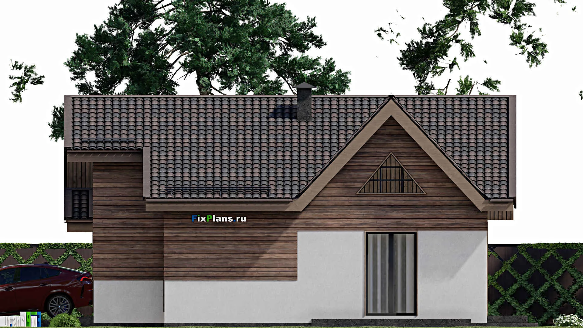 F-6659 - Проект одноэтажного дома 12 на 22, площадью 190 м² с террасой, гаражом на 2 машины и 3 спальнями